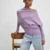 Purple Ribbed Off The Shoulder Jumper