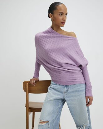 Purple Ribbed Off The Shoulder Jumper Purple Ribbed Off The Shoulder Jumper