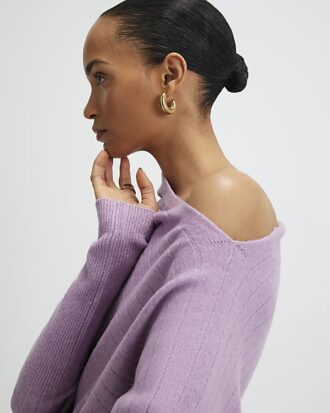 Purple Ribbed Off The Shoulder Jumper Purple Ribbed Off The Shoulder Jumper