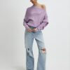 Purple Ribbed Off The Shoulder Jumper