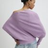 Purple Ribbed Off The Shoulder Jumper