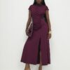 Purple Short Sleeve High Neck Maxi Dress