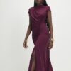 Purple Short Sleeve High Neck Maxi Dress