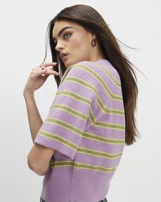 Purple Short Sleeve Striped Jumper Purple Short Sleeve Striped Jumper