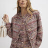 Red Boucle Cropped Bomber Jacket