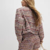 Red Boucle Cropped Bomber Jacket