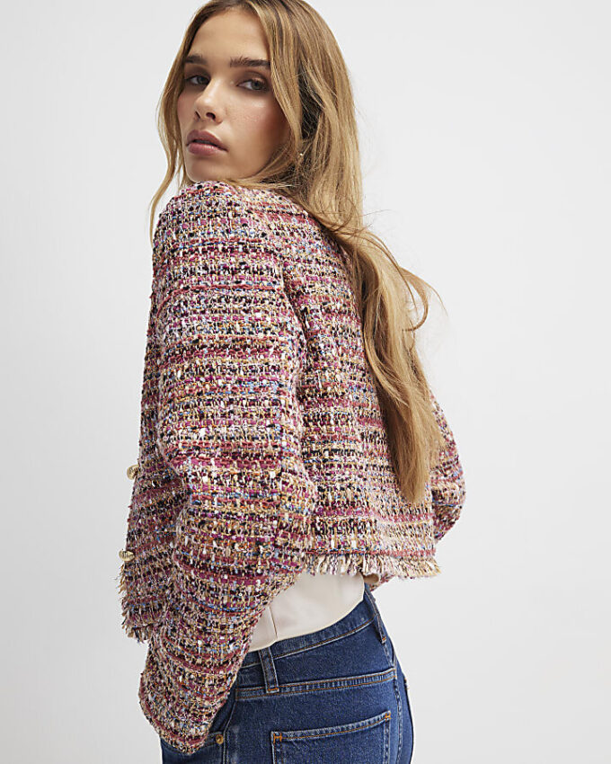 Red Boucle Edge To Edge Jacket