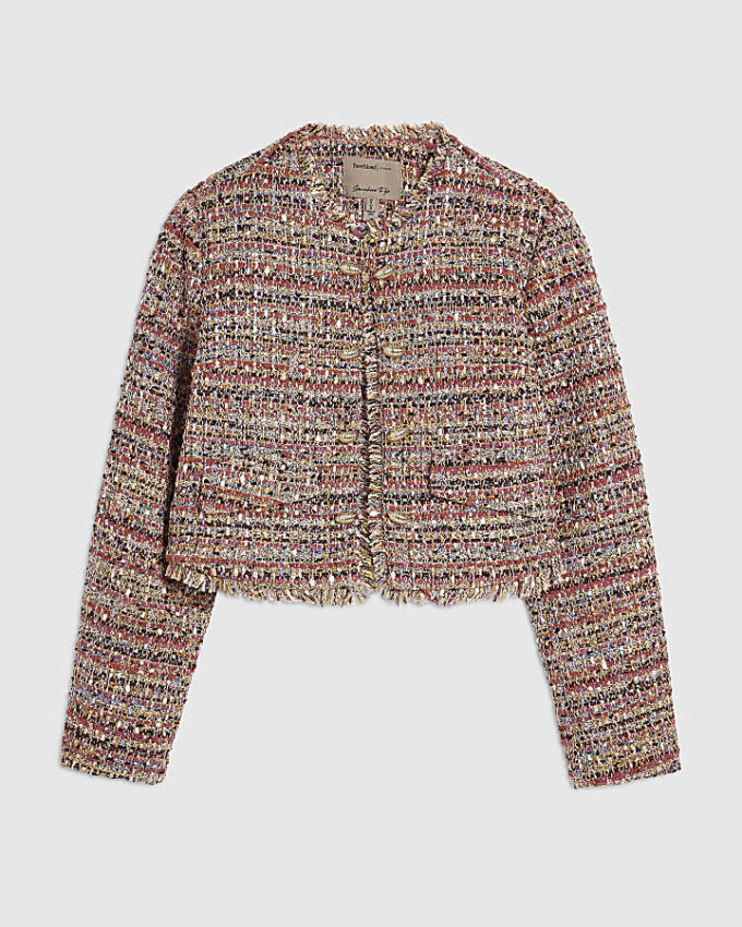 Red Boucle Edge To Edge Jacket