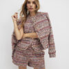 Red Boucle Fringed Hem Shorts