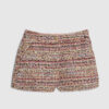 Red Boucle Fringed Hem Shorts