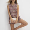 Red Boucle Sleeveless Fringed Waistcoat