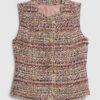 Red Boucle Sleeveless Fringed Waistcoat