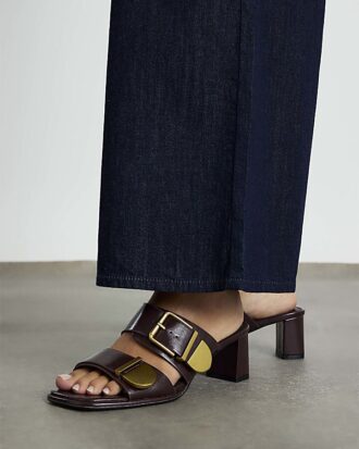 Red Double Buckle Mule Sandals