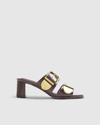 Red Double Buckle Mule Sandals