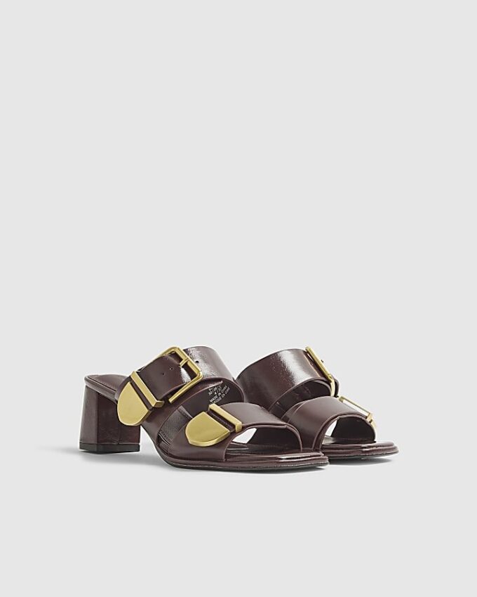Red Double Buckle Mule Sandals