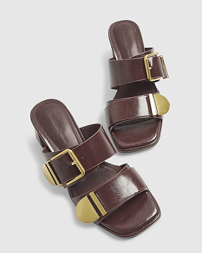 Red Double Buckle Mule Sandals