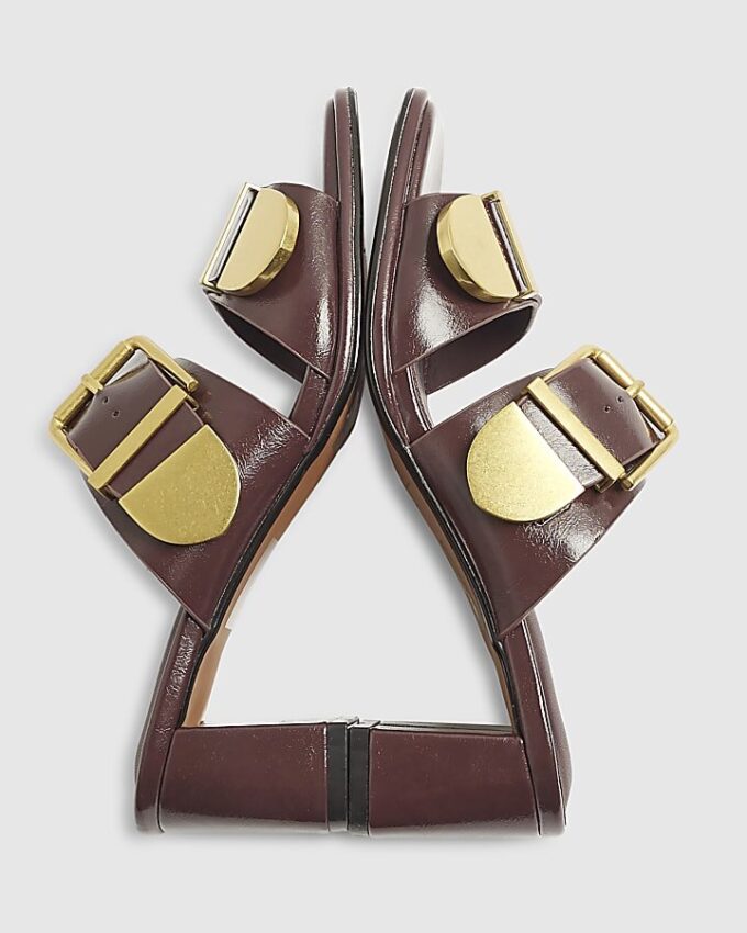 Red Double Buckle Mule Sandals