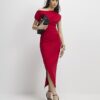 Red Draped Midi Dress Red Draped Midi Dress