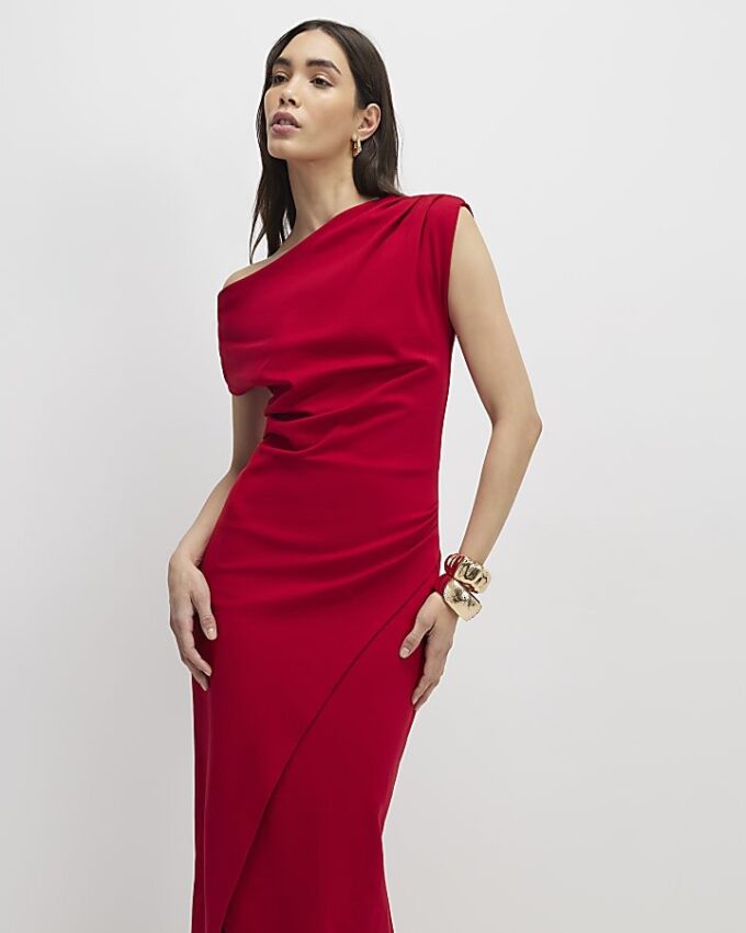 Red Draped Midi Dress Red Draped Midi Dress