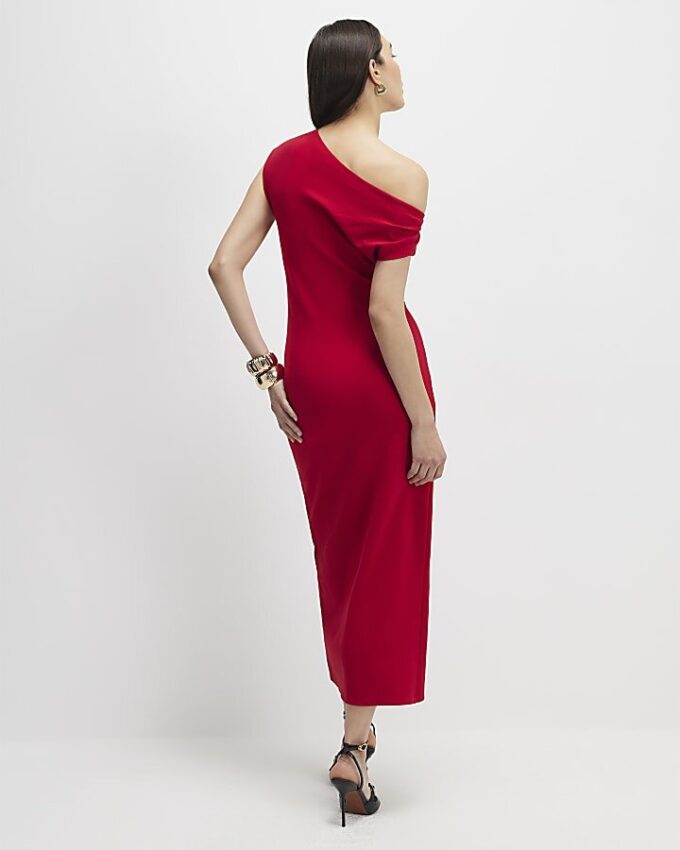 Red Draped Midi Dress Red Draped Midi Dress