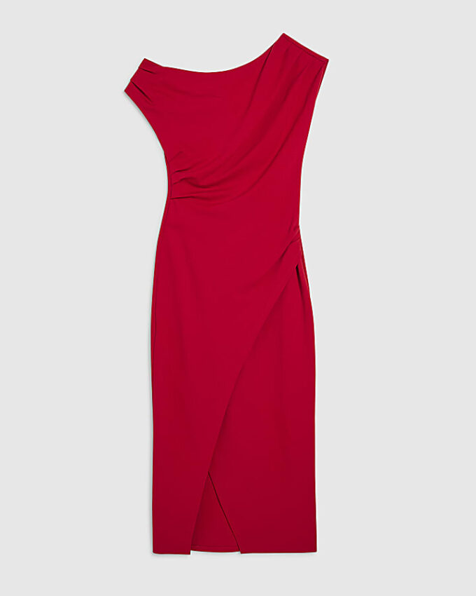 Red Draped Midi Dress Red Draped Midi Dress