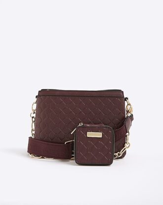 Red Embossed Monogram Chain Cross Body Bag