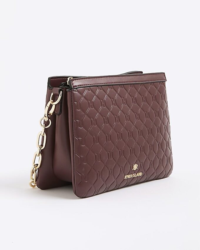 Red Embossed Monogram Chain Cross Body Bag
