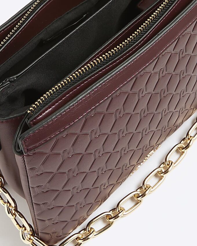 Red Embossed Monogram Chain Cross Body Bag