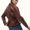 Red Faux Leather Belted Jacket