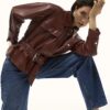 Red Faux Leather Belted Jacket