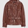 Red Faux Leather Belted Jacket
