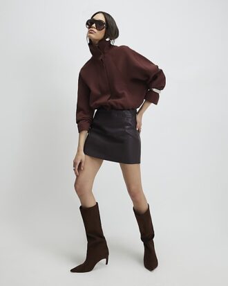 Red Faux Leather Pocket Detail Mini Skirt
