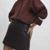 Red Faux Leather Pocket Detail Mini Skirt