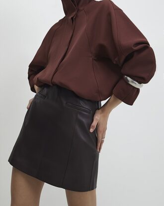 Red Faux Leather Pocket Detail Mini Skirt