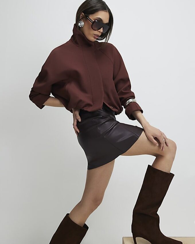 Red Faux Leather Pocket Detail Mini Skirt