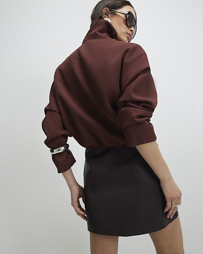Red Faux Leather Pocket Detail Mini Skirt