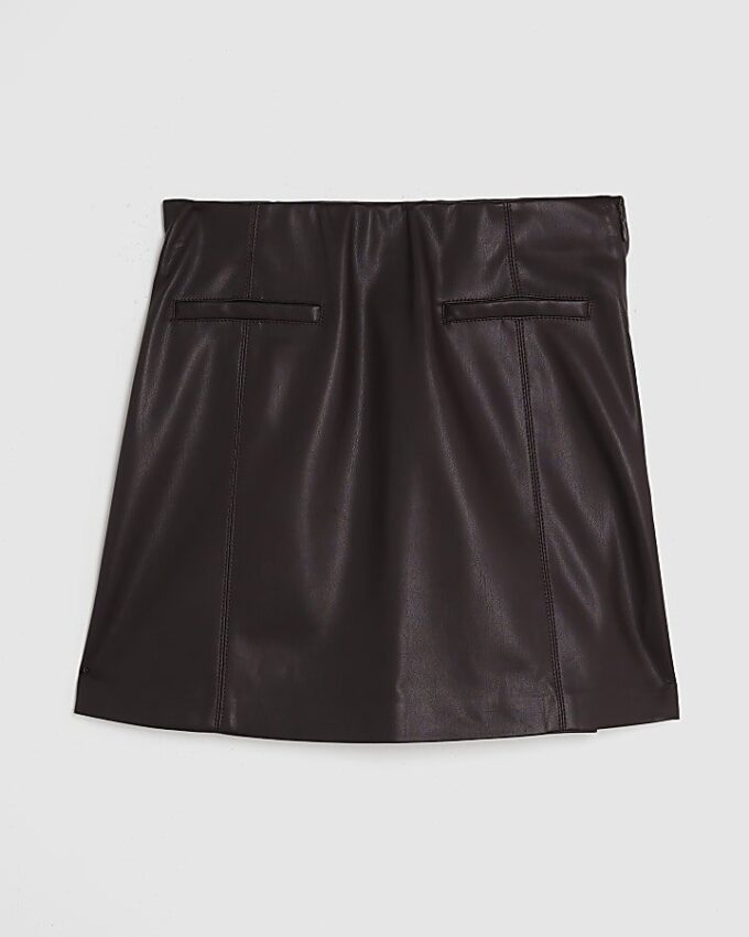 Red Faux Leather Pocket Detail Mini Skirt