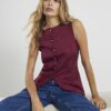 Red Faux Suede Sleeveless Waistcoat