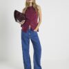 Red Faux Suede Sleeveless Waistcoat