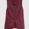 Red Faux Suede Sleeveless Waistcoat