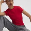 Red Fitted Ribbed T-shirt