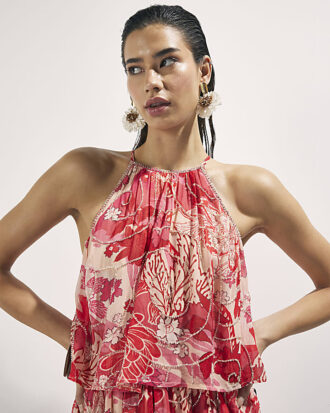 Red Floral Embellished Playsuit