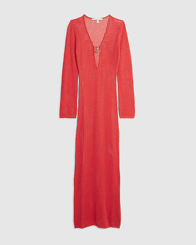 Red Knit Maxi Beach Dress