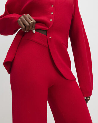Red knitted wide leg trousers