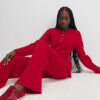 Red knitted wide leg trousers