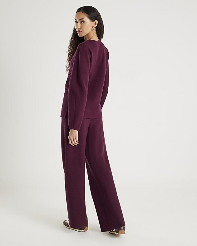 Red Knitted Wide Leg Trousers