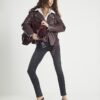 Red Leather Belted Biker Jacket