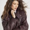 Red Leather Belted Biker Jacket