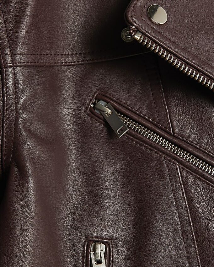 Red Leather Belted Biker Jacket