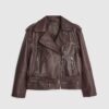 Red Leather Belted Biker Jacket